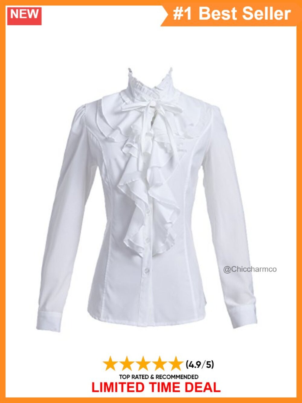 Lace Ruffle Bow Blouse Stand-Up Collar Button Down Shirt